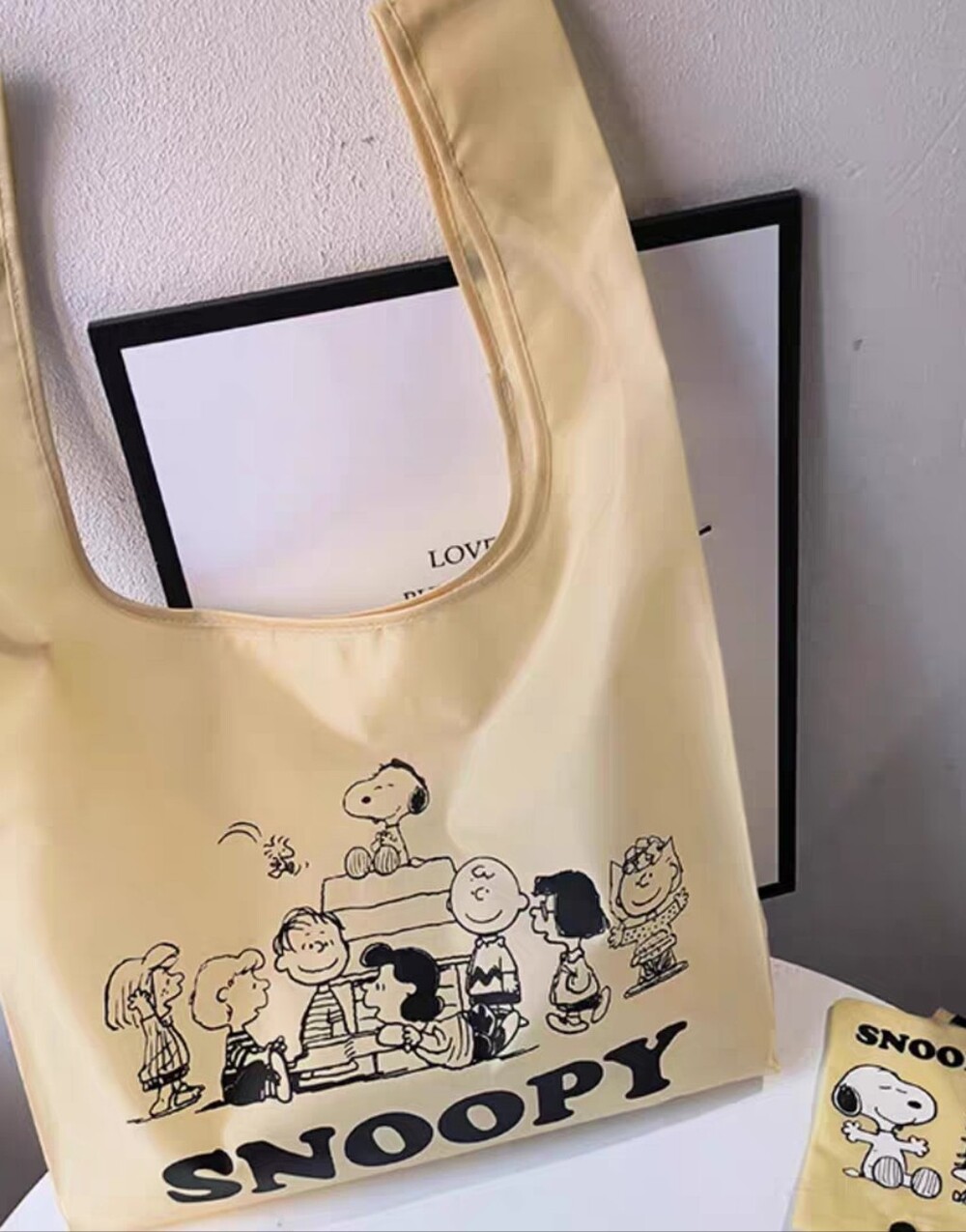 Snoopy Beige Reusable  Shopping Bag Compact Reusable Washable New No Tag